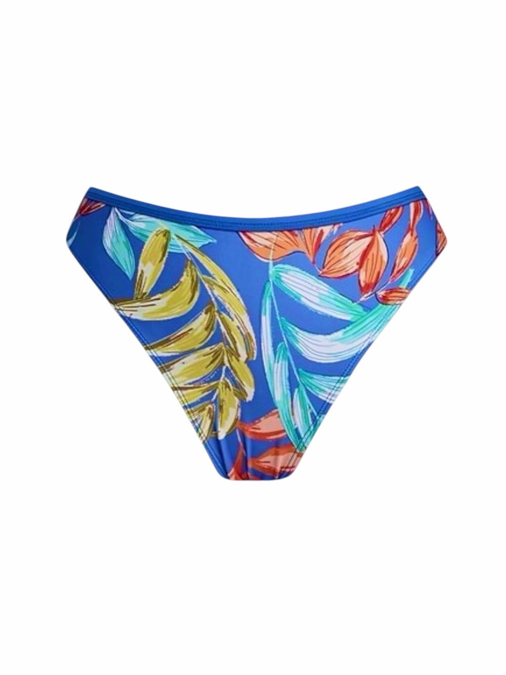 NWT – Cupshe – Tropical Whip Stitch High-Rise Bikini Bottom – Blue Multi – Sz. M
